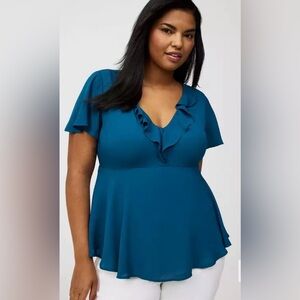 Torrid Teal Ruffle Blouse